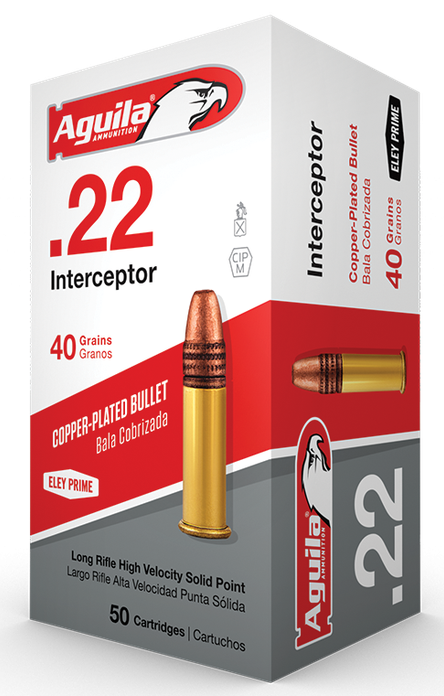 .22LR | Interceptor Solid Point Copper Plated | 40 grain | 50 rounds | Aguila