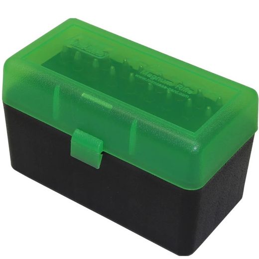 Flip-top Ammo Box | WSM 45-70 & 7mm Rsaum | 50 rounds | Green & Black | MTM Case Gard